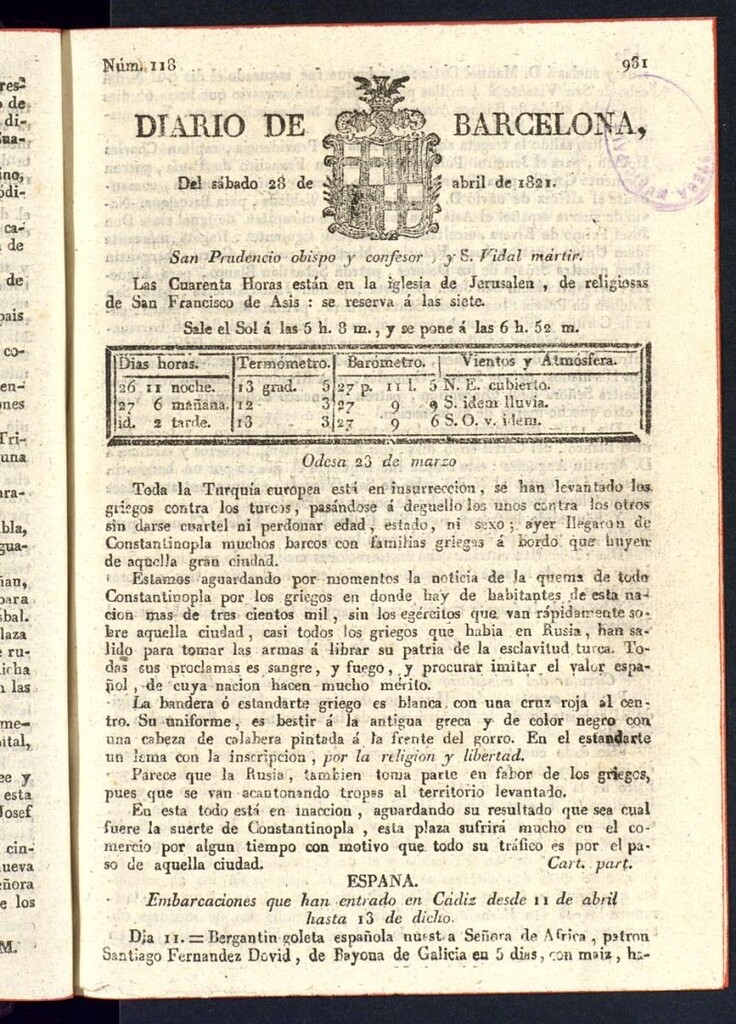 Miniatura de Diario de Barcelona del 28 de abril de 1821