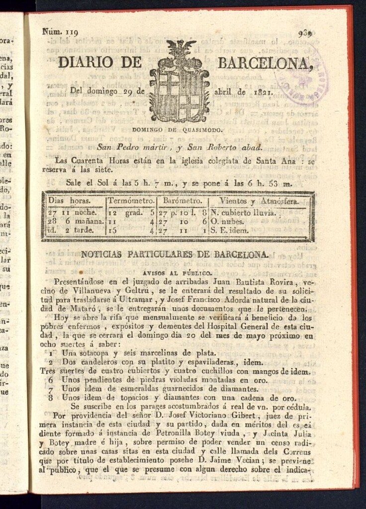 Miniatura de Diario de Barcelona del 29 de abril de 1821