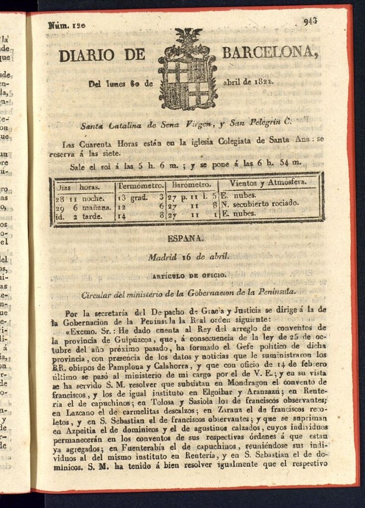Miniatura de Diario de Barcelona del 30 de abril de 1821