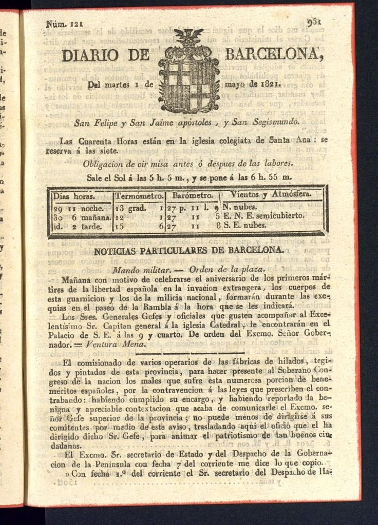 Miniatura de Diario de Barcelona del 1 de mayo de 1821