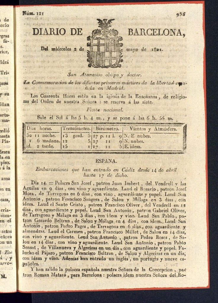 Miniatura de Diario de Barcelona del 2 de mayo de 1821
