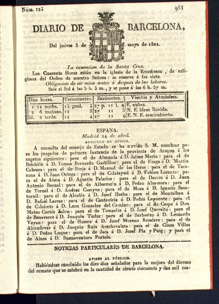 Miniatura de Diario de Barcelona del 3 de mayo de 1821
