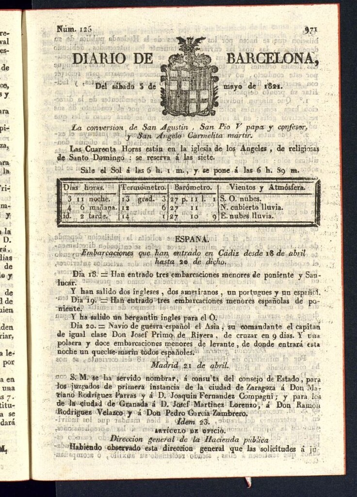Miniatura de Diario de Barcelona del 5 de mayo de 1821