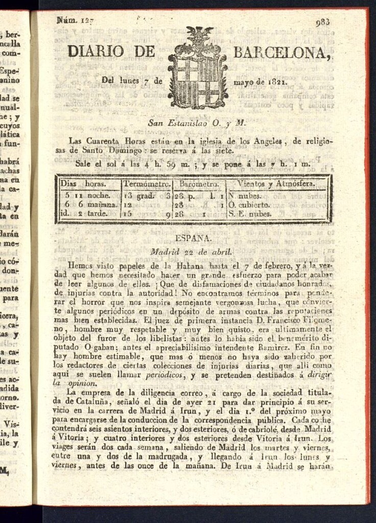 Miniatura de Diario de Barcelona del 7 de mayo de 1821