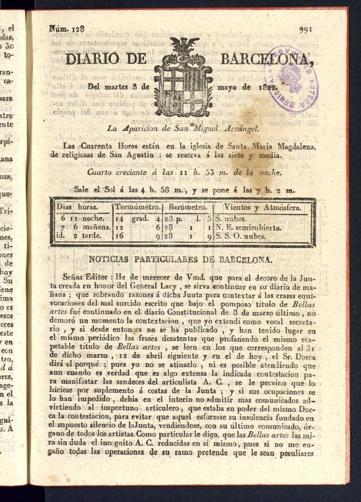 Miniatura de Diario de Barcelona del 8 de mayo de 1821