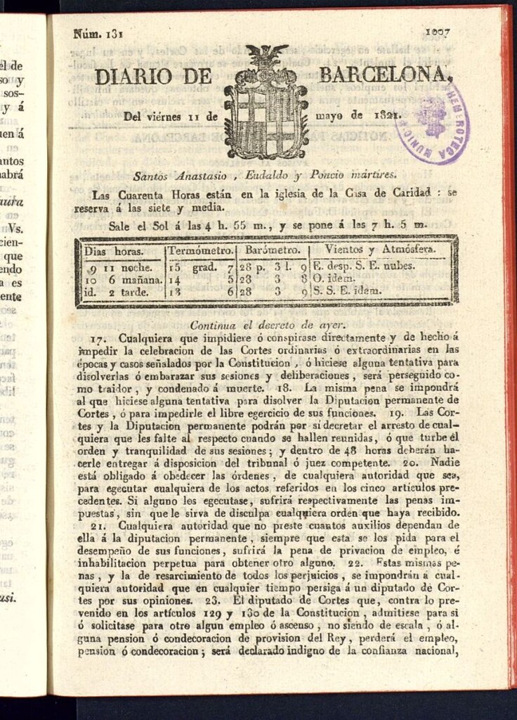 Miniatura de Diario de Barcelona del 11 de mayo de 1821