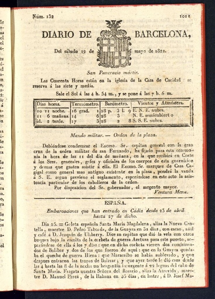 Miniatura de Diario de Barcelona del 12 de mayo de 1821