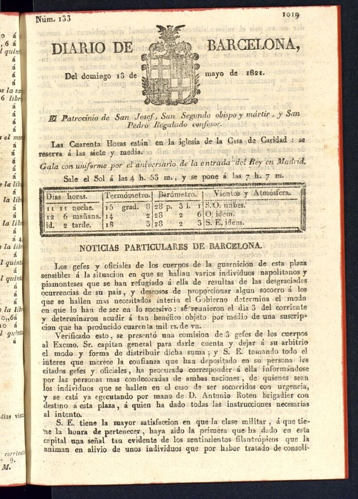 Miniatura de Diario de Barcelona del 13 de mayo de 1821