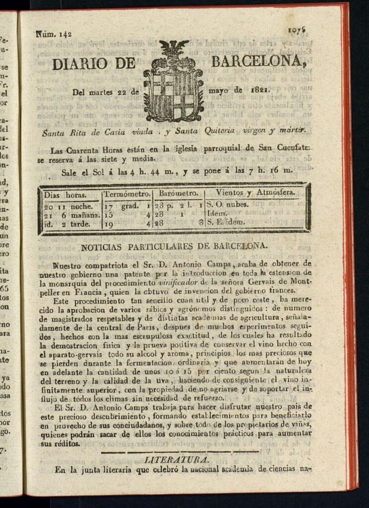 Miniatura de Diario de Barcelona del 22 de mayo de 1821