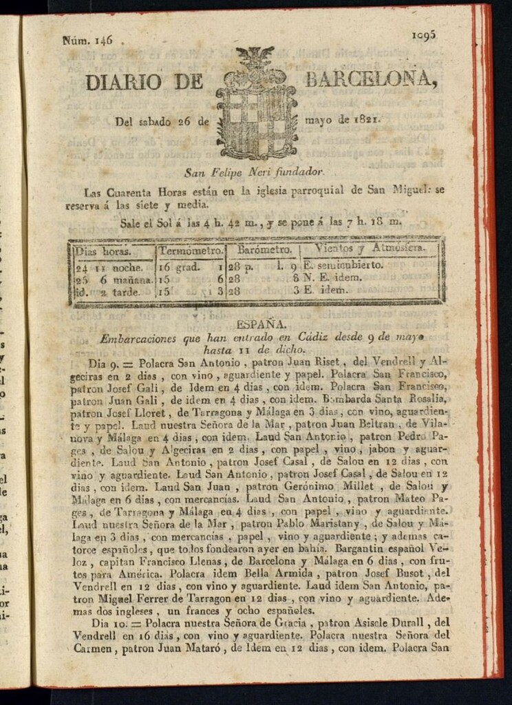Miniatura de Diario de Barcelona del 26 de mayo de 1821