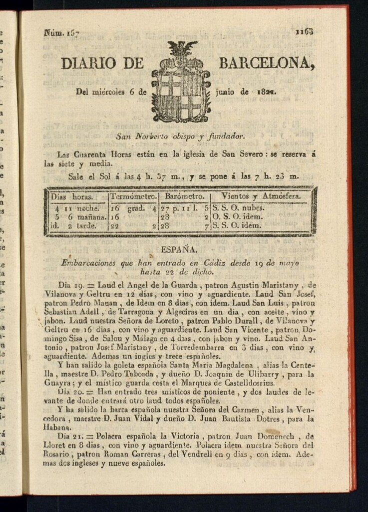 Miniatura de Diario de Barcelona del 6 de junio de 1821