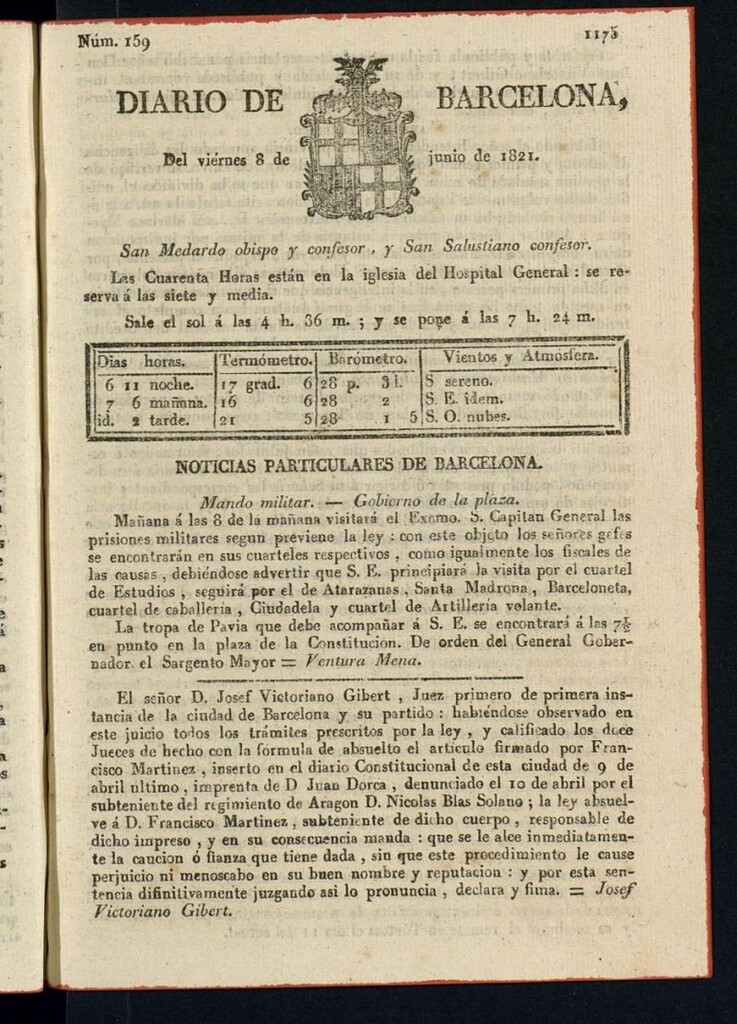 Miniatura de Diario de Barcelona del 8 de junio de 1821