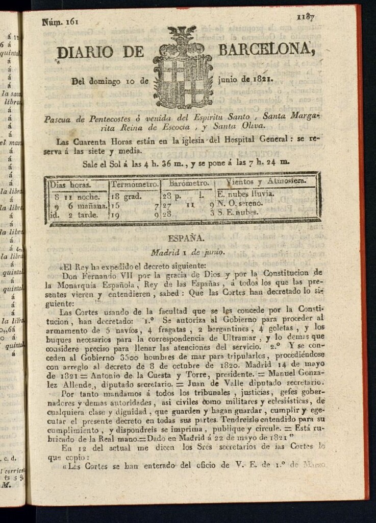 Miniatura de Diario de Barcelona del 10 de junio de 1821