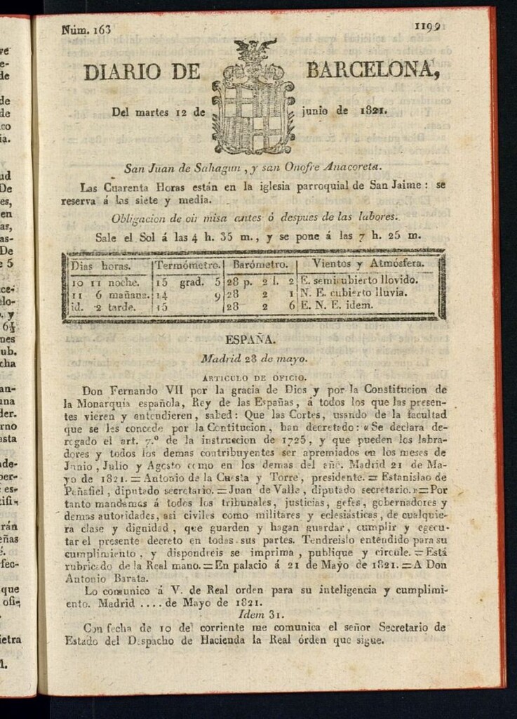 Miniatura de Diario de Barcelona del 12 de junio de 1821