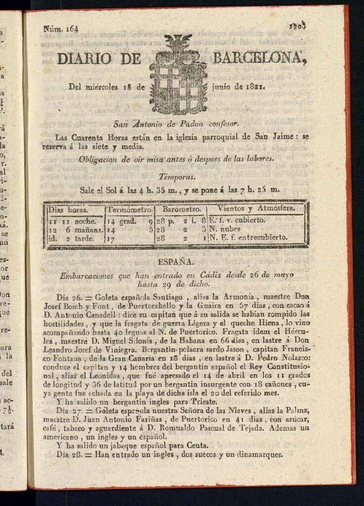 Miniatura de Diario de Barcelona del 13 de junio de 1821