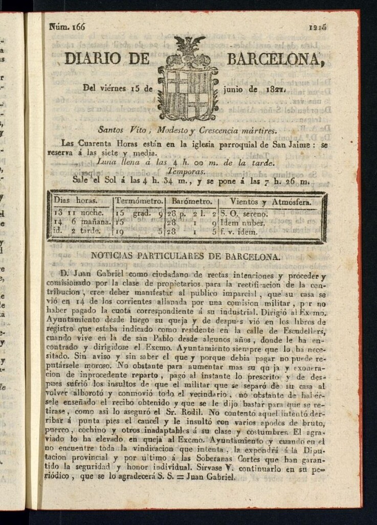 Miniatura de Diario de Barcelona del 15 de junio de 1821