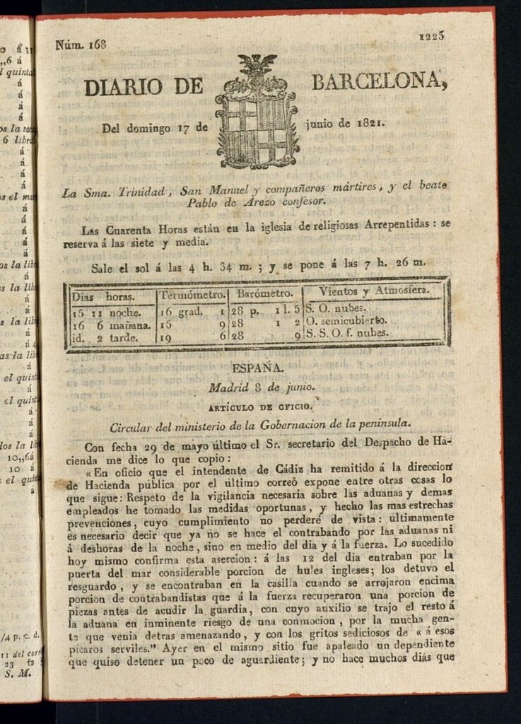 Miniatura de Diario de Barcelona del 17 de junio de 1821
