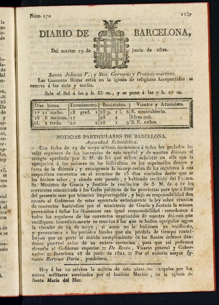 Miniatura de Diario de Barcelona del 19 de junio de 1821