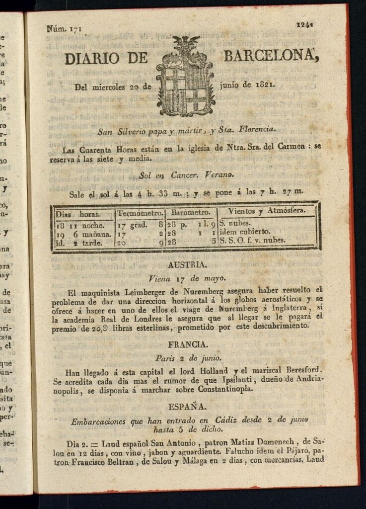 Miniatura de Diario de Barcelona del 20 de junio de 1821