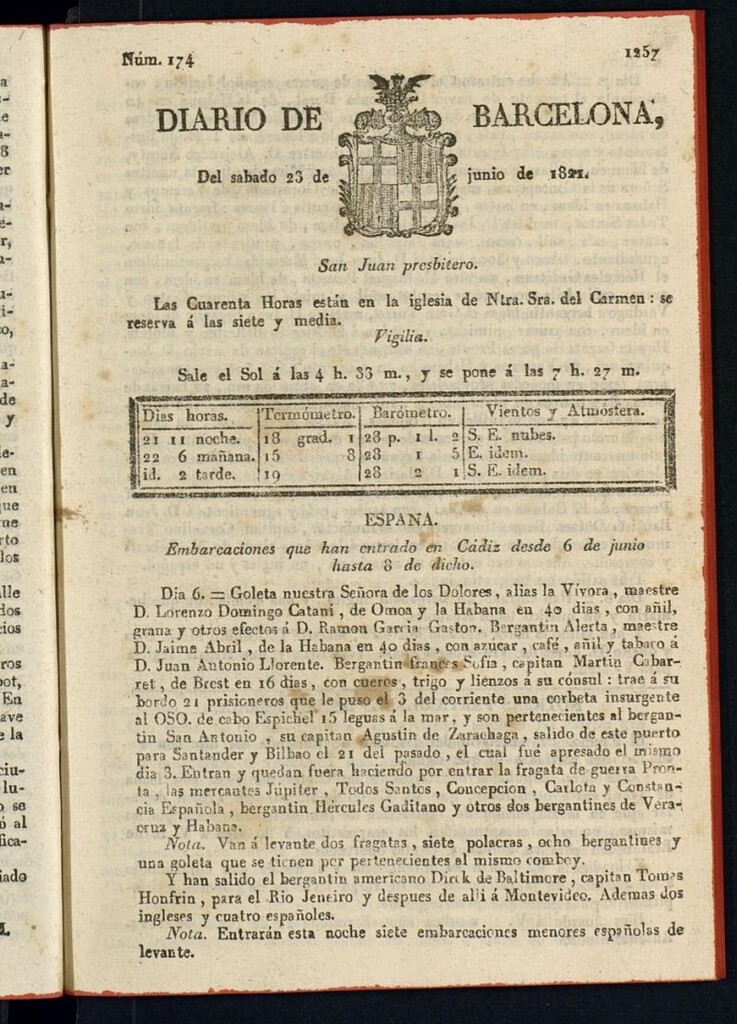 Miniatura de Diario de Barcelona del 23 de junio de 1821