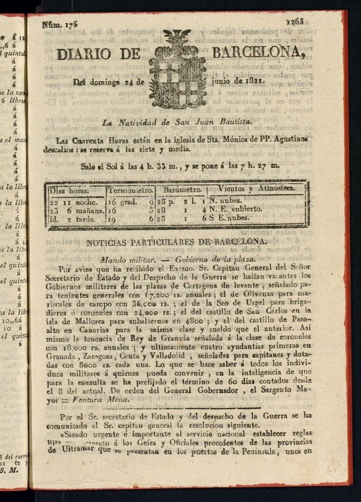 Miniatura de Diario de Barcelona del 24 de junio de 1821