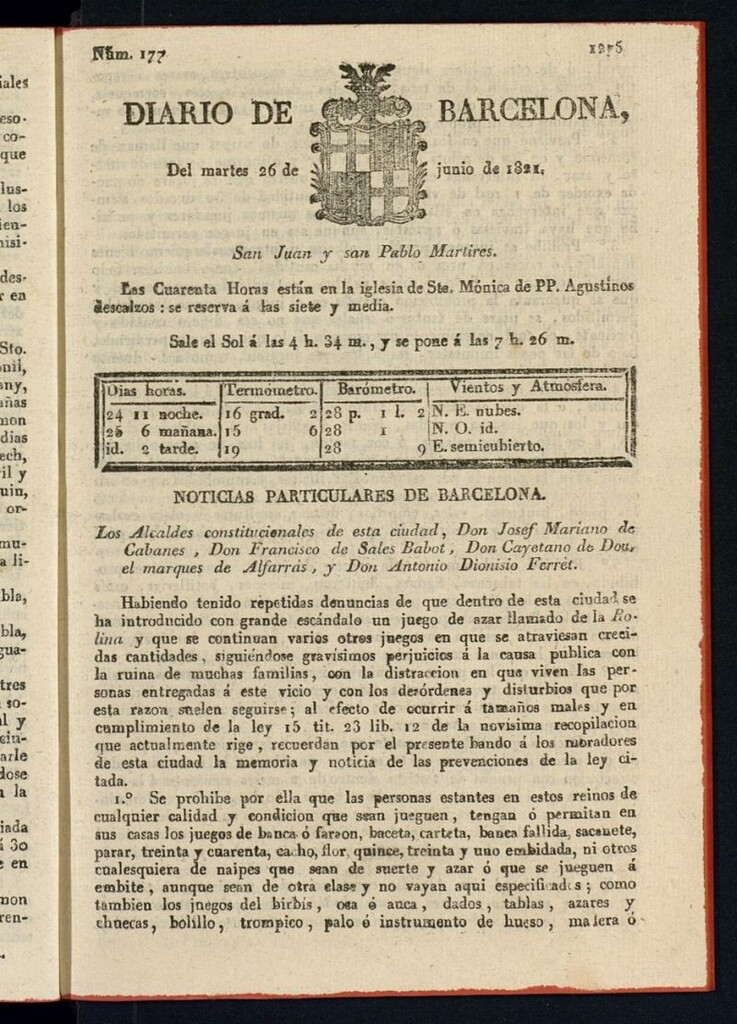 Miniatura de Diario de Barcelona del 26 de junio de 1821