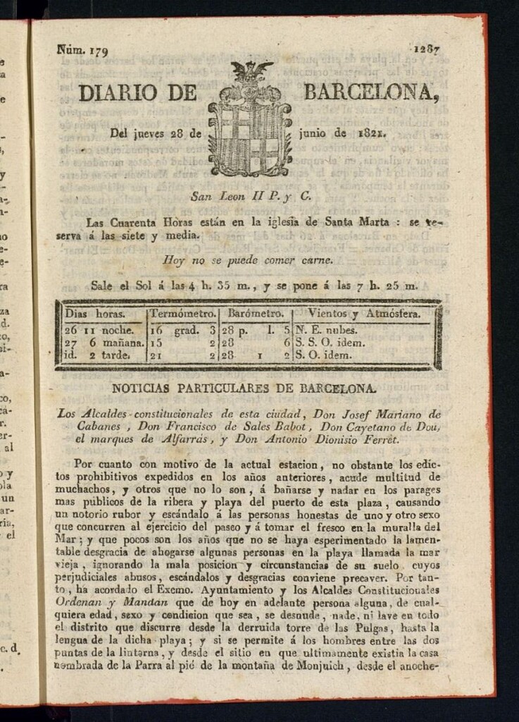 Miniatura de Diario de Barcelona del 28 de junio de 1821