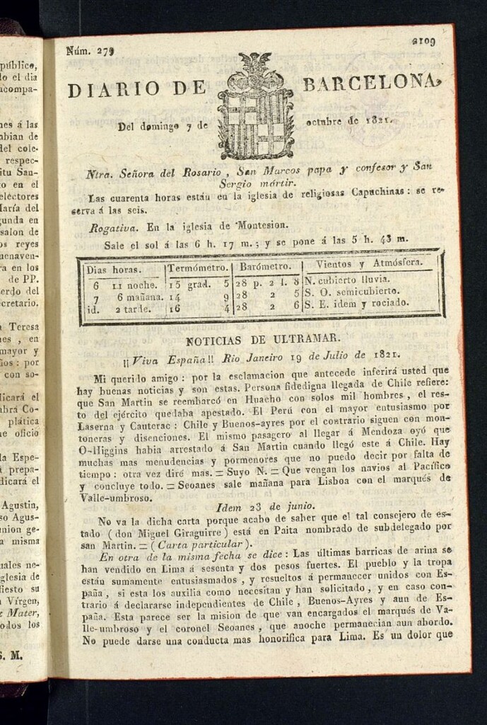 Miniatura de Diario de Barcelona del 7 de octubre de 1821