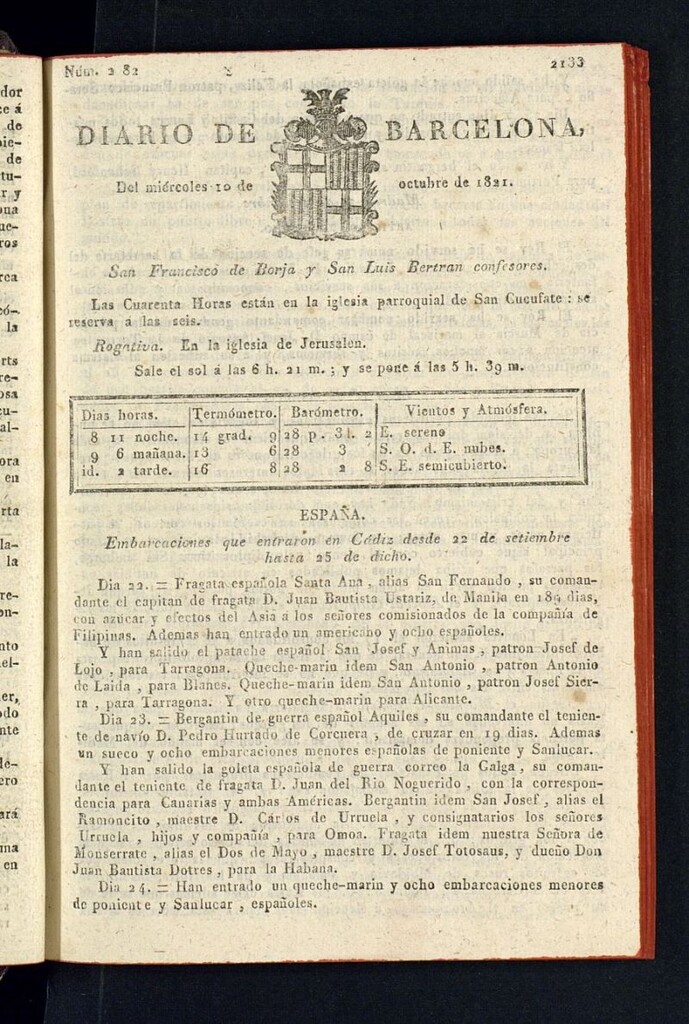 Miniatura de Diario de Barcelona del 10 de octubre de 1821