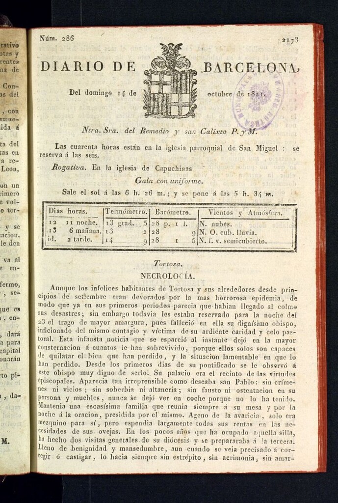 Miniatura de Diario de Barcelona del 14 de octubre de 1821