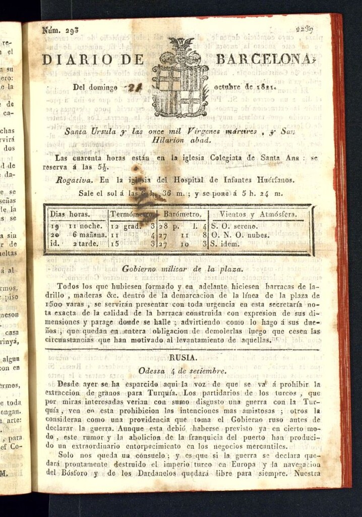 Miniatura de Diario de Barcelona del 21 de octubre de 1821