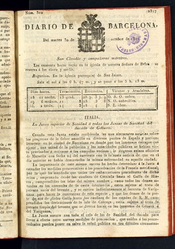 Miniatura de Diario de Barcelona del 30 de octubre de 1821