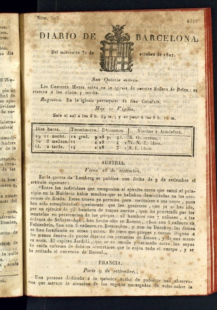 Miniatura de Diario de Barcelona del 31 de octubre de 1821