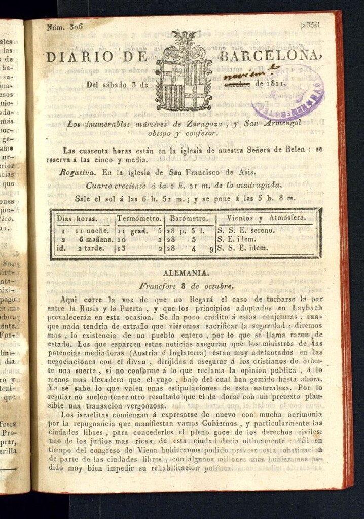 Miniatura de Diario de Barcelona del 3 de noviembre de 1821