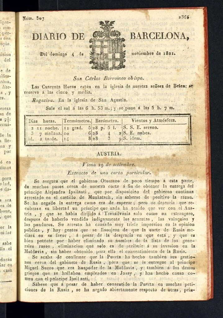 Miniatura de Diario de Barcelona del 4 de noviembre de 1821