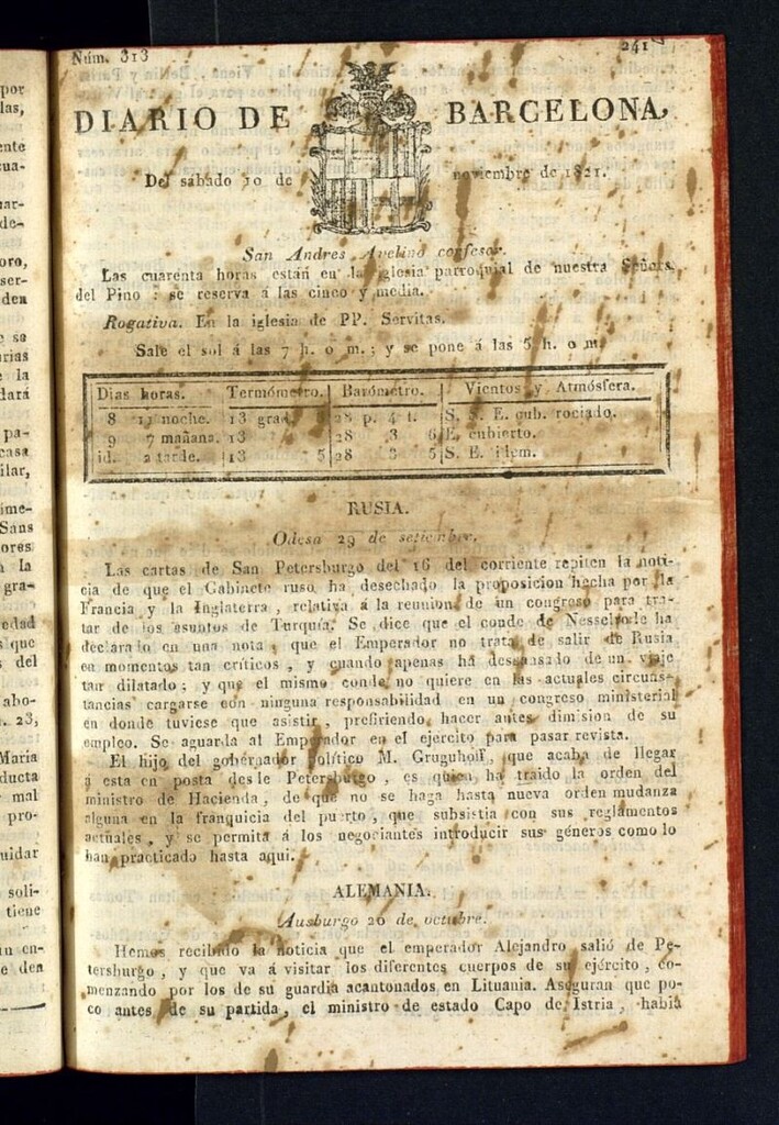 Miniatura de Diario de Barcelona del 10 de noviembre de 1821