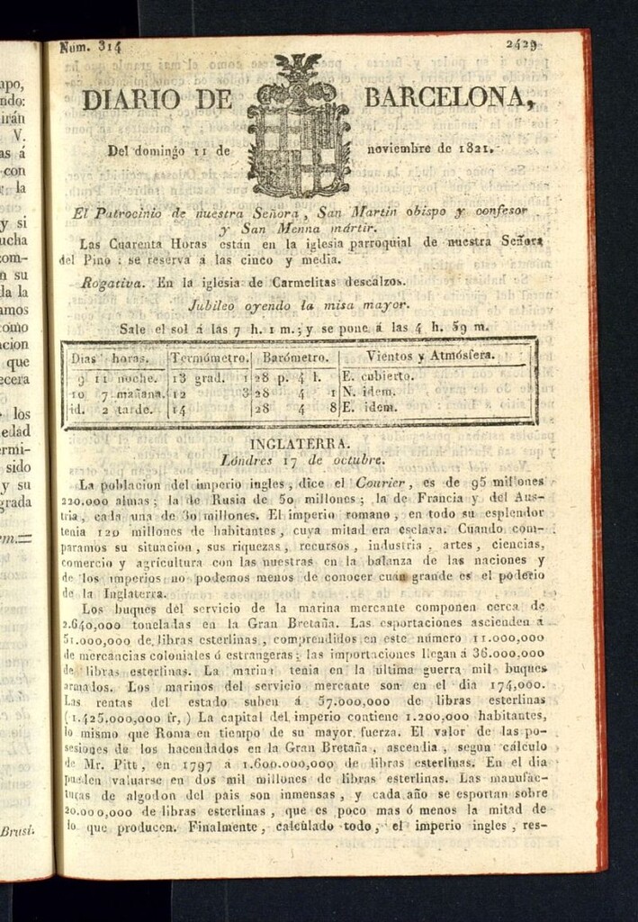 Miniatura de Diario de Barcelona del 11 de noviembre de 1821