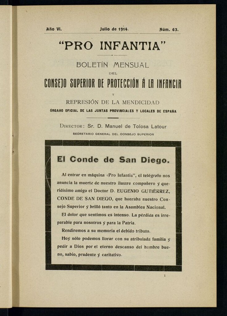 Miniatura de Pro Infantia : boletín del Consejo Superior de Protección a la Infancia y Represión de la Mendicidad de julio de 1914