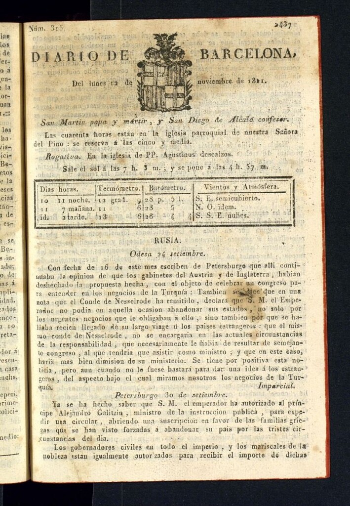 Miniatura de Diario de Barcelona del 12 de noviembre de 1821