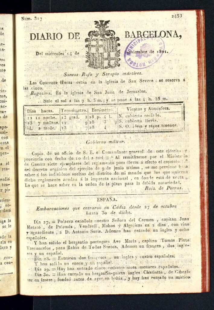 Miniatura de Diario de Barcelona del 14 de noviembre de 1821