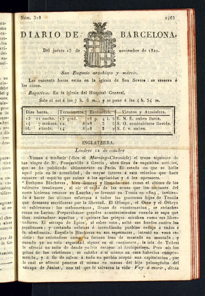 Miniatura de Diario de Barcelona del 15 de noviembre de 1821