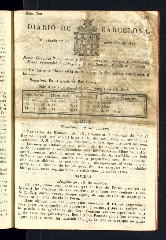 Miniatura de Diario de Barcelona del 17 de noviembre de 1821