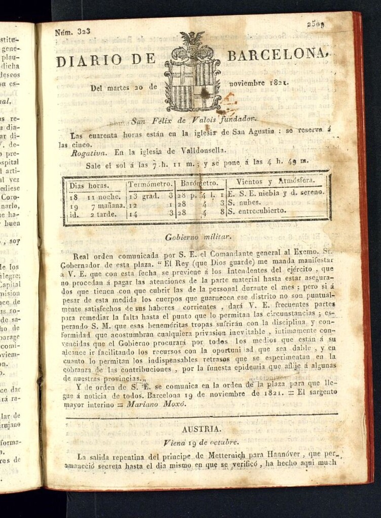 Miniatura de Diario de Barcelona del 20 de noviembre de 1821