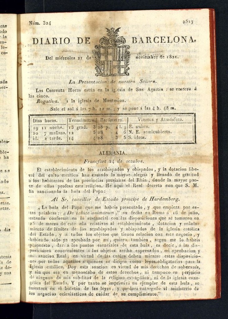 Miniatura de Diario de Barcelona del 21 de noviembre de 1821