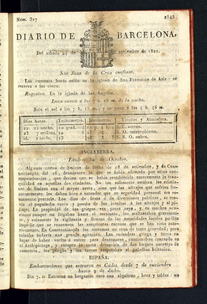 Miniatura de Diario de Barcelona del 24 de noviembre de 1821