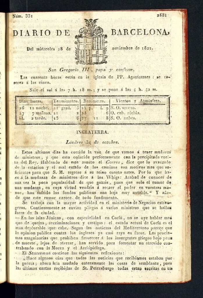 Miniatura de Diario de Barcelona del 28 de noviembre de 1821