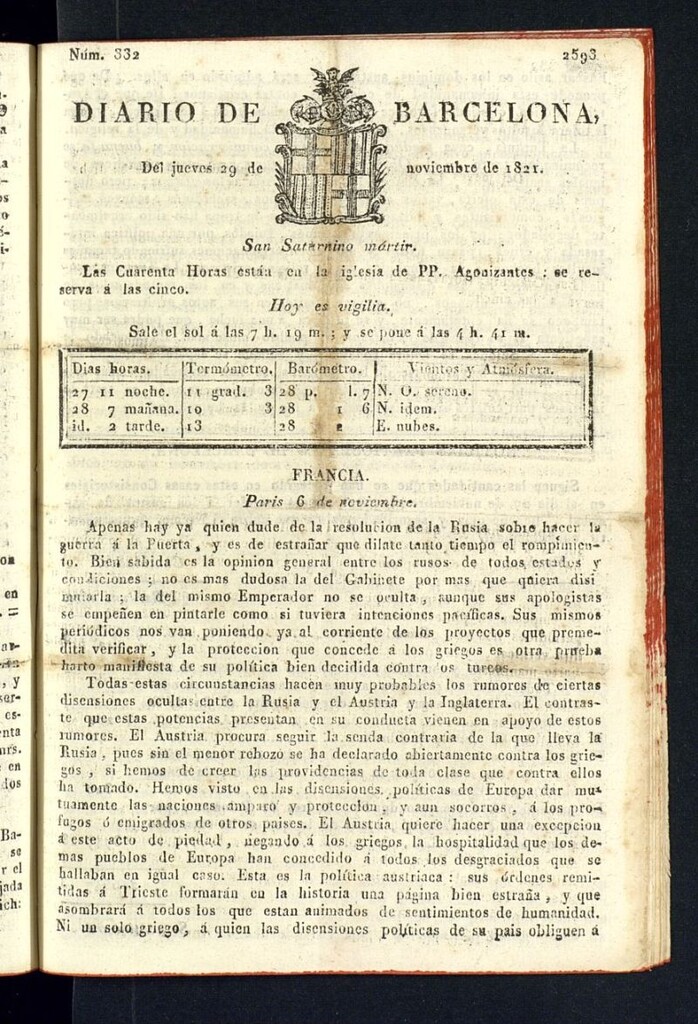 Miniatura de Diario de Barcelona del 29 de noviembre de 1821