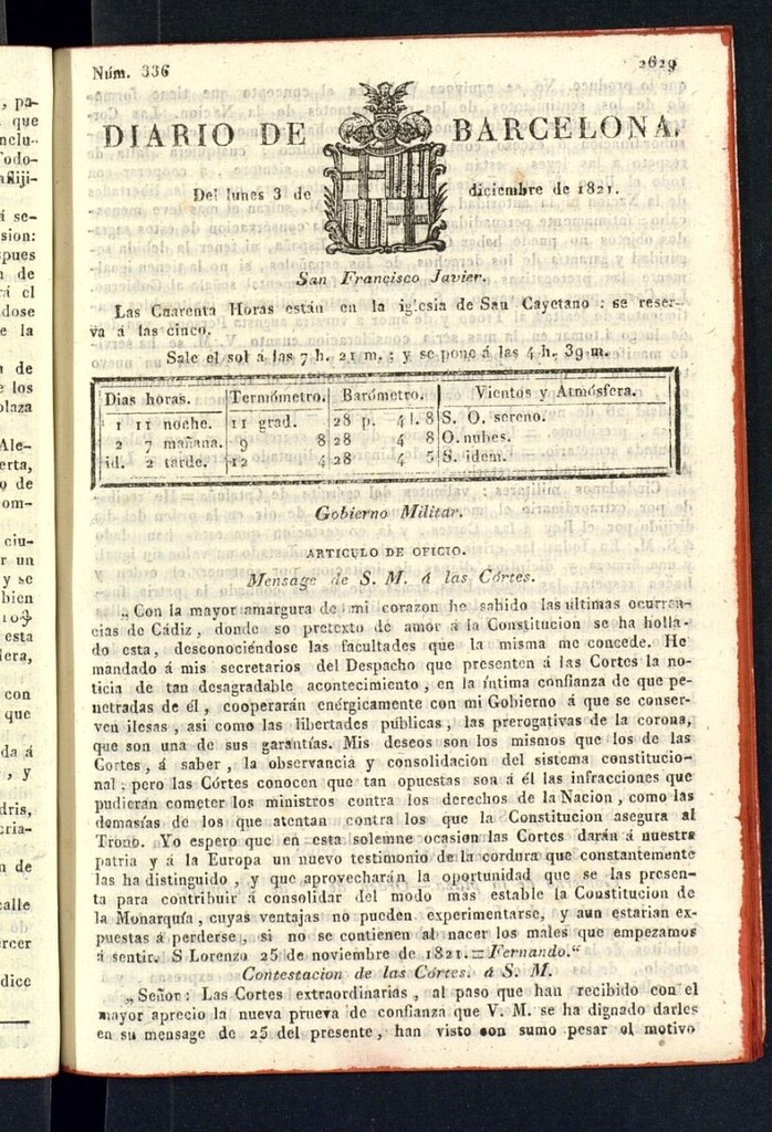 Miniatura de Diario de Barcelona del 3 de diciembre de 1821