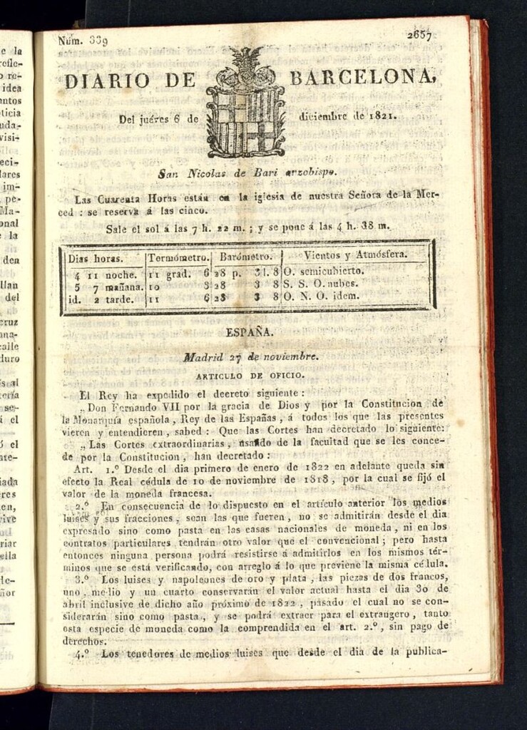 Miniatura de Diario de Barcelona del 6 de diciembre de 1821