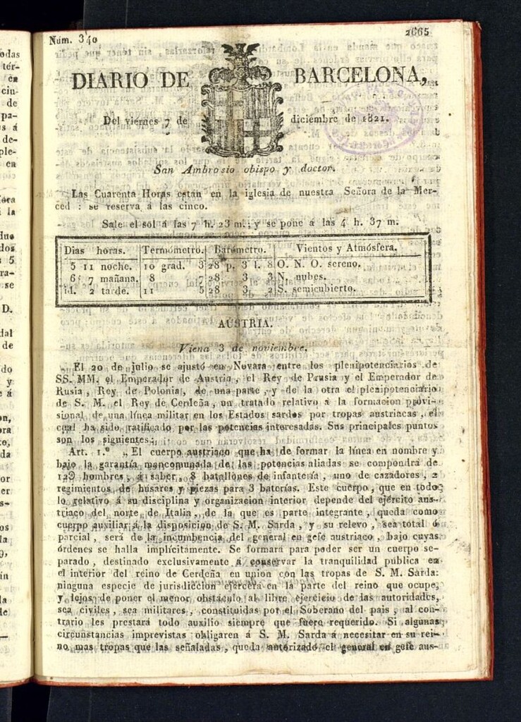 Miniatura de Diario de Barcelona del 7 de diciembre de 1821